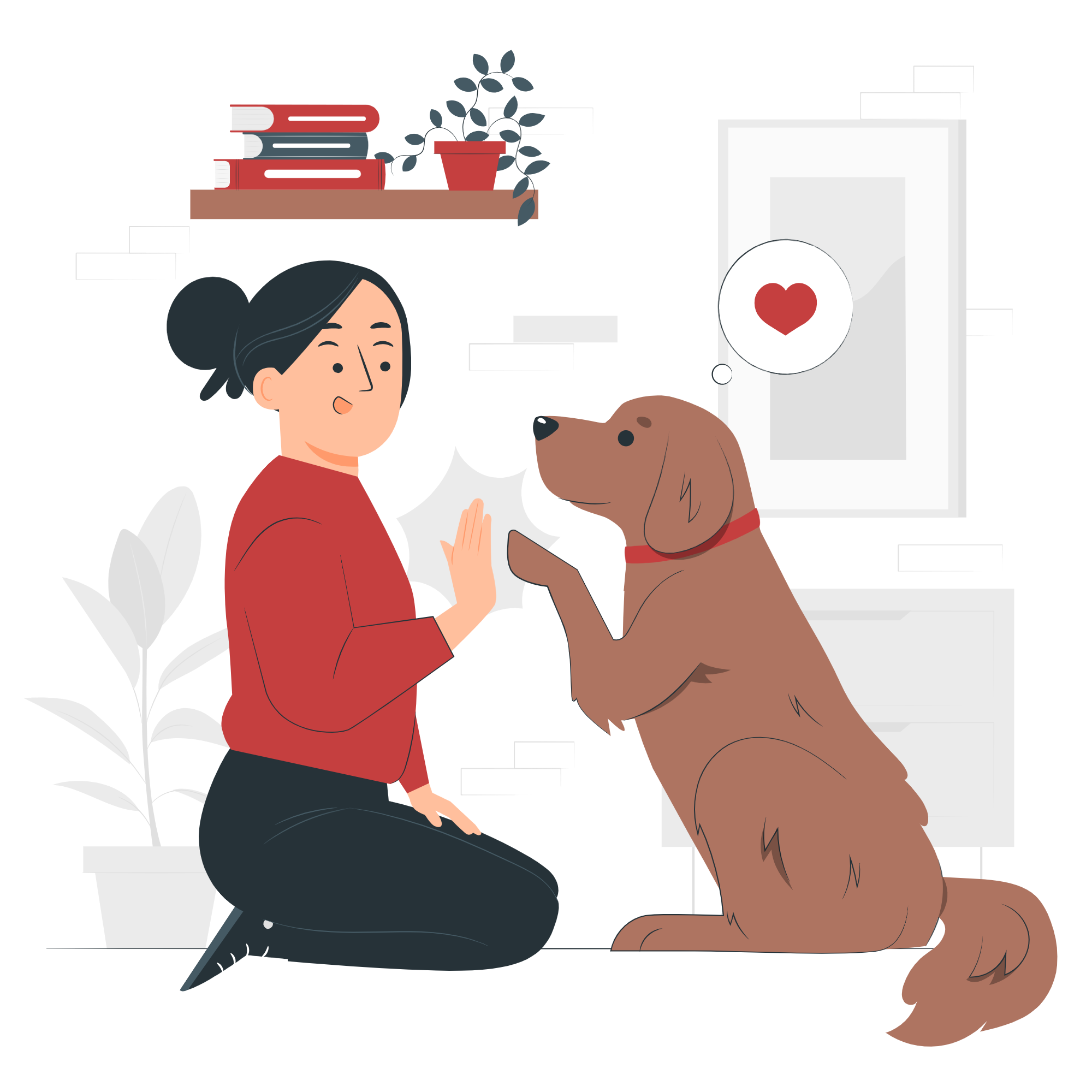 Mulher e cachorro interagindo