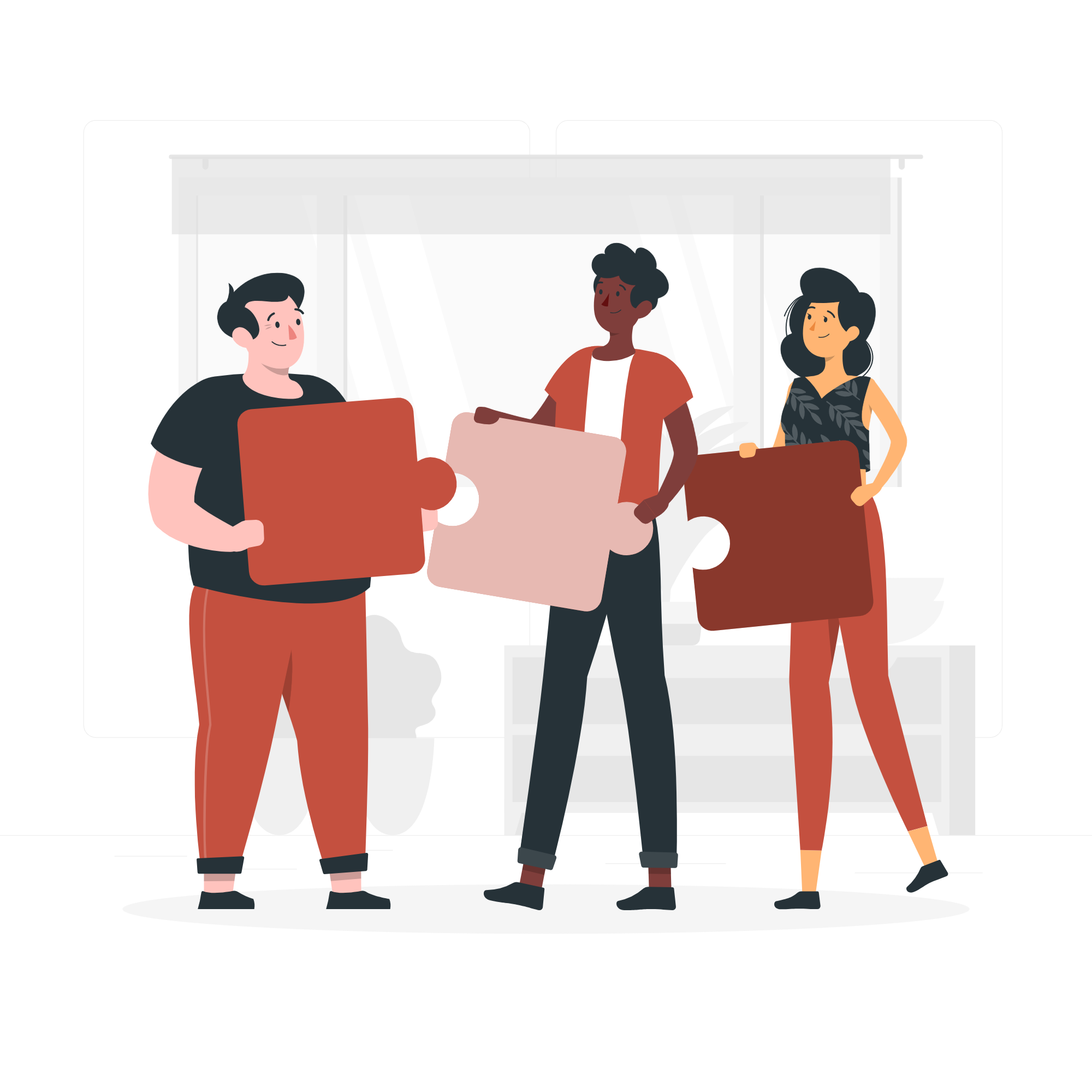 Pessoas montando um quebra-cabeça